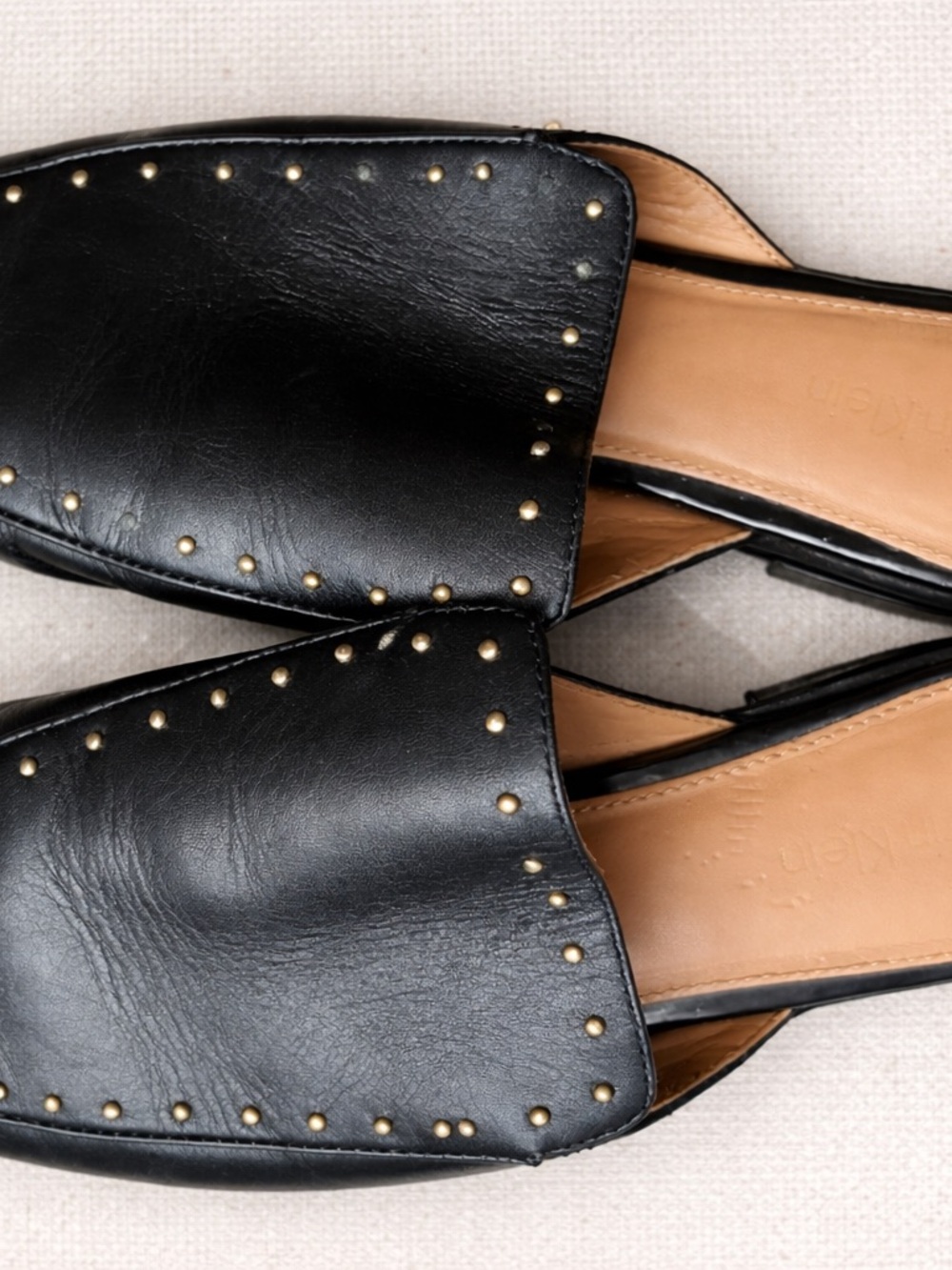 Calvin Klein Black Leather Studded Slip-On Mules